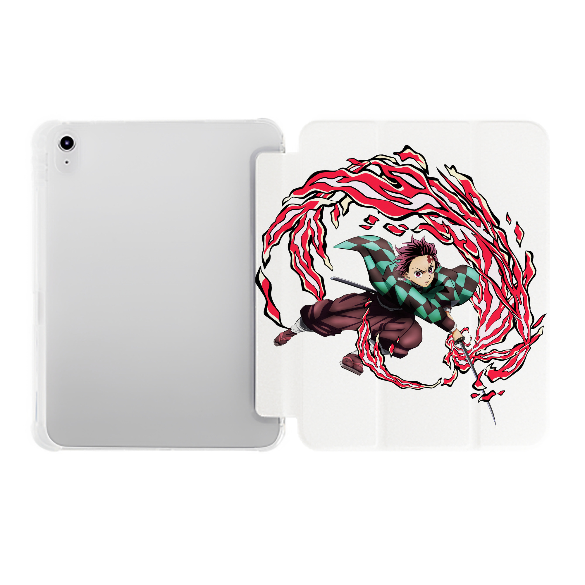 （画像用） 鬼滅の刃 竈門 炭治郎／かまど たんじろう Kamado Tanjirou IPad ケース ペン収納付き 三つ折りスタンド PUレザー×シリコン 対応機種9.5/10.5/10.9インチ